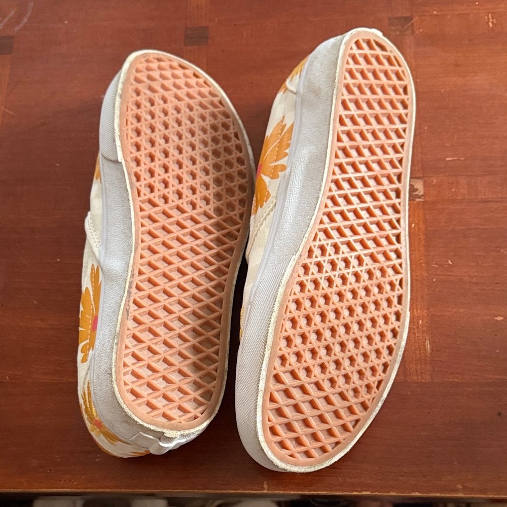 EUC Vans White Slip-Ons with Orange Floral Pattern - Picture 2 of 4